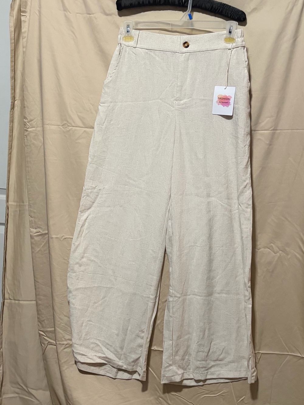 High-Rise Wide Leg Cream Linen-Blend Pants